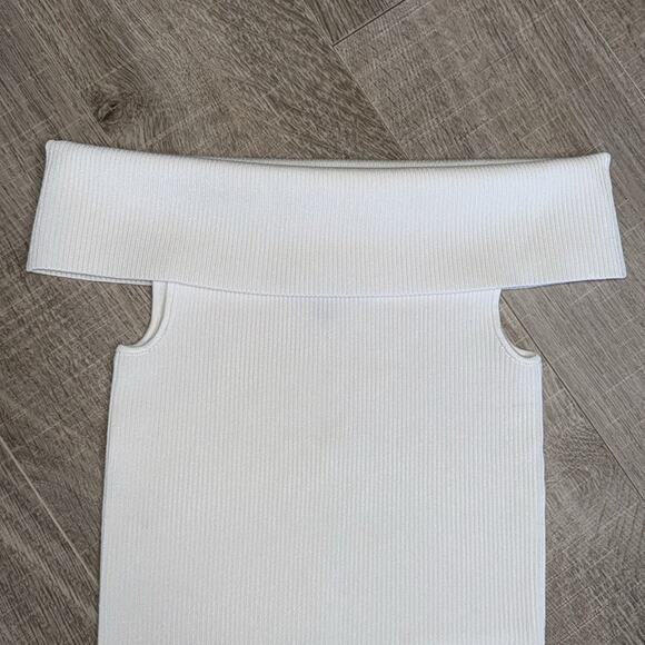 7 FOR ALL MANKIND Women’s White Ribbed Off Shoulder Fitted Blouse - Picture 3 of 11